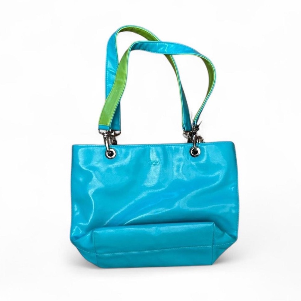 NWOT Vintage Fragile by XOXO blue and lime green vinyl purse - Picture 2 of 6